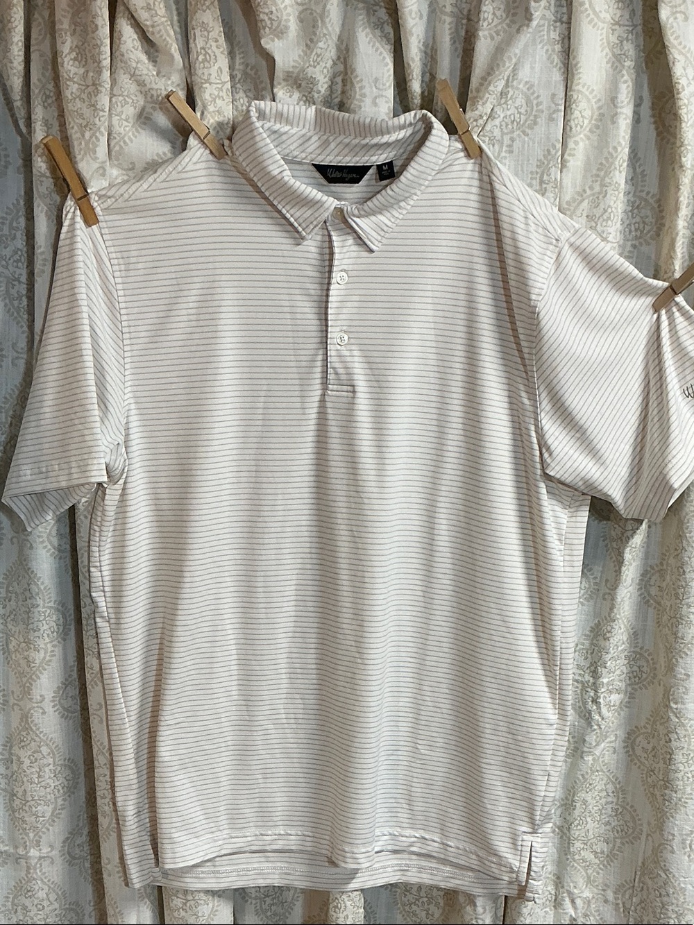 Walter Hagen Mens Golf Shirt, Cream and light beige strip